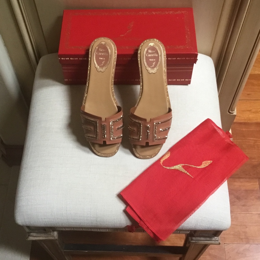 Rene Caovilla Light Brown Embellished Sandals
